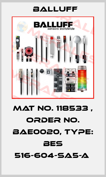 Mat No. 118533 , Order No. BAE0020, Type: BES 516-604-SA5-A  Balluff