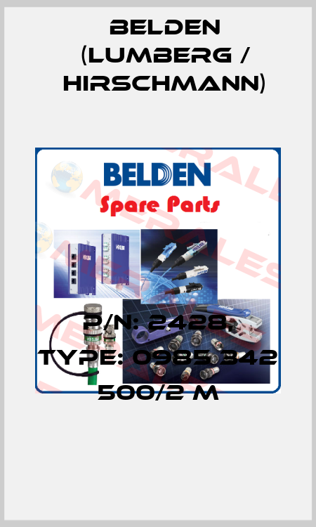 P/N: 2428, Type: 0985 342 500/2 M Belden (Lumberg / Hirschmann)