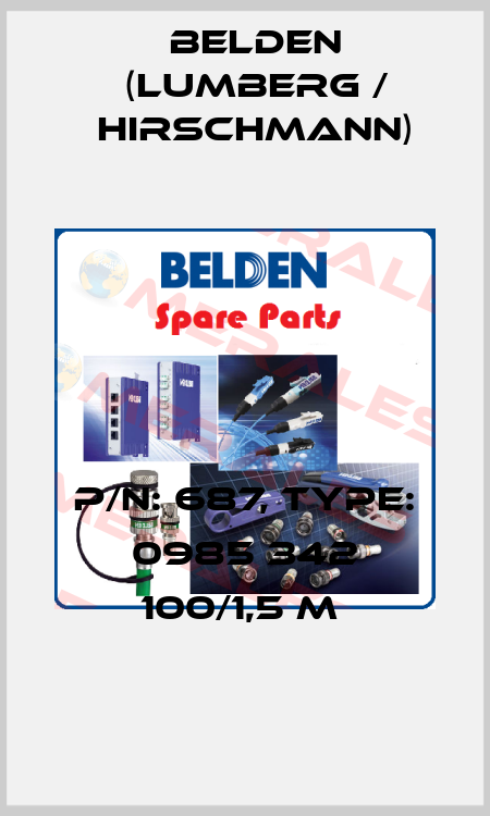 P/N: 687, Type: 0985 342 100/1,5 M  Belden (Lumberg / Hirschmann)