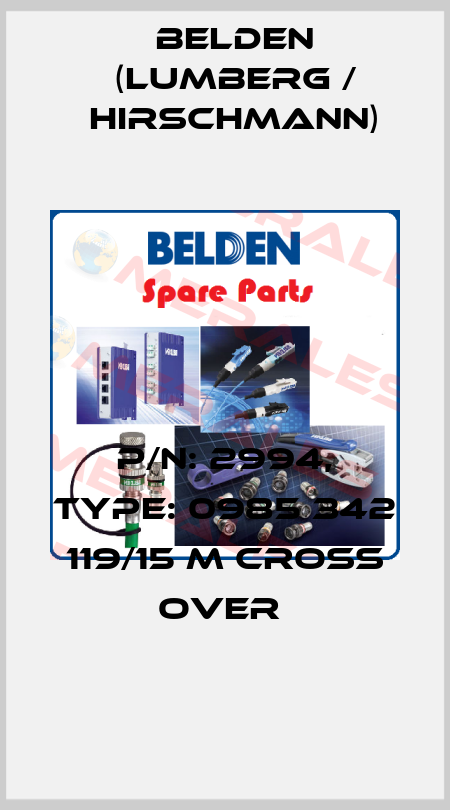 P/N: 2994, Type: 0985 342 119/15 M Cross Over  Belden (Lumberg / Hirschmann)