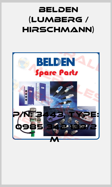 P/N: 3443, Type: 0985 342 133/2 M  Belden (Lumberg / Hirschmann)