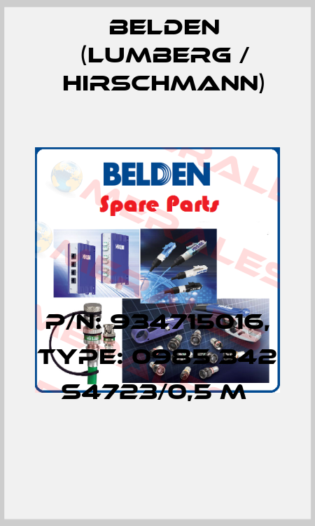 P/N: 934715016, Type: 0985 342 S4723/0,5 M  Belden (Lumberg / Hirschmann)