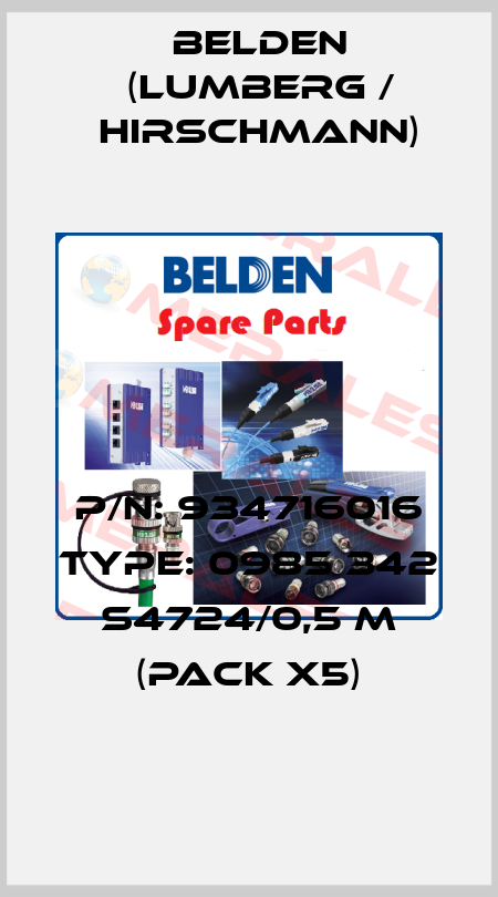 P/N: 934716016 Type: 0985 342 S4724/0,5 M (pack x5) Belden (Lumberg / Hirschmann)