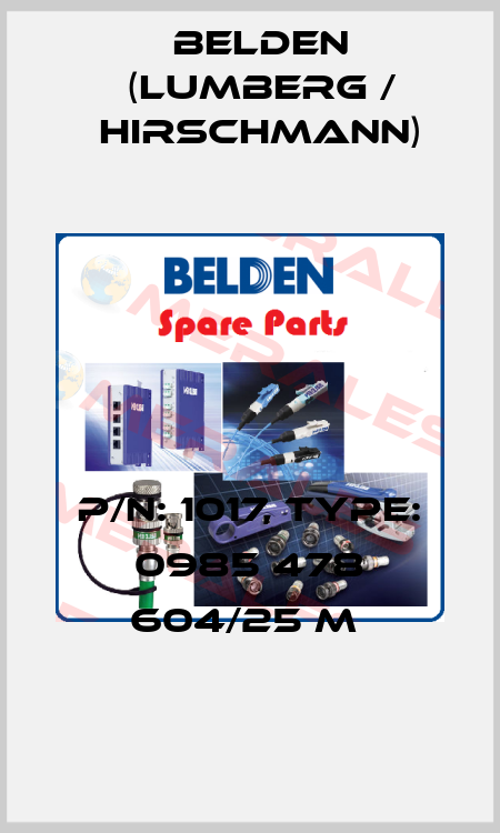 P/N: 1017, Type: 0985 478 604/25 M  Belden (Lumberg / Hirschmann)