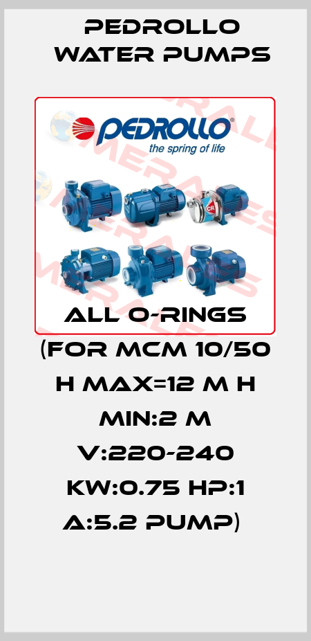 ALL O-RINGS (FOR MCM 10/50 H MAX=12 M H MIN:2 M V:220-240 KW:0.75 HP:1 A:5.2 PUMP)  Pedrollo Water Pumps