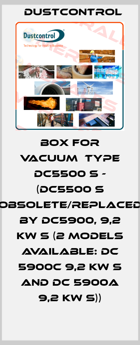 BOX FOR VACUUM  TYPE DC5500 S - (DC5500 S obsolete/replaced by DC5900, 9,2 kW S (2 models available: DC 5900c 9,2 kW S and DC 5900a 9,2 kW S)) Dustcontrol