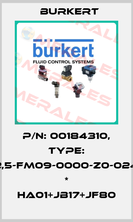 P/N: 00184310, Type: 6511-H02,5-FM09-0000-Z0-024/BA-AA * HA01+JB17+JF80 Burkert