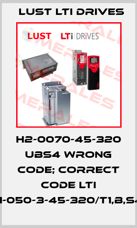 H2-0070-45-320 UBS4 wrong code; correct code LTI LSH-050-3-45-320/T1,B,S4,1R LUST LTI Drives