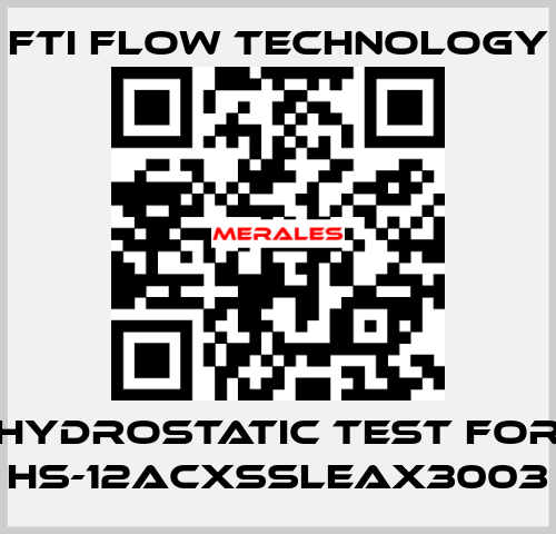 HYDROSTATIC TEST for HS-12ACXSSLEAX3003 Fti Flow Technology