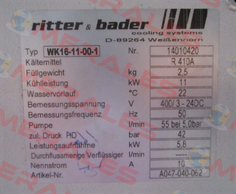 A047-040-062 / WK16-11-00-1-R410A Ritter & Bader