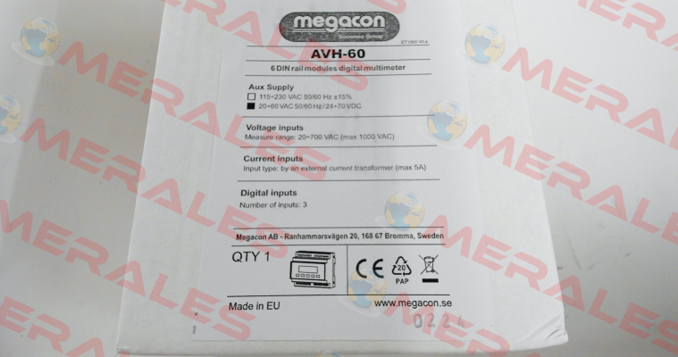 596121 / AVH60 24 VDC 50-60Hz Megacon
