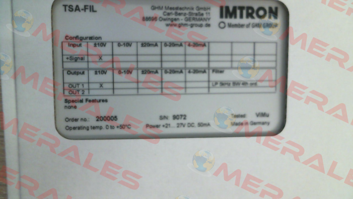 501542 TSA-FIL1-V1-5K-BW-V1 Imtron