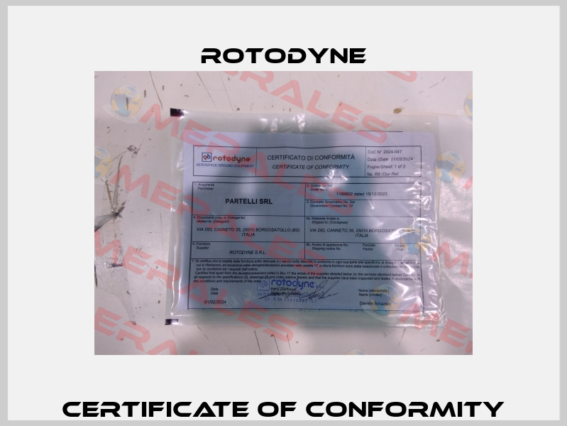 Certificate of Conformity Rotodyne