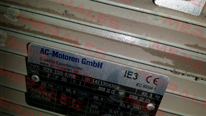 FCPA 132S-6/PHE obsolete, replaced by IE3AC13S6004  AC Motoren