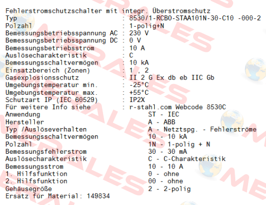 8530/1-RCBO-STAA101N-30-C10 -000-2 / 322003 Stahl