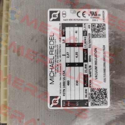 0317/00001999 // RSTN1000UL-CSA 1,0kVA IPXXB Michael Riedel Transformatorenbau