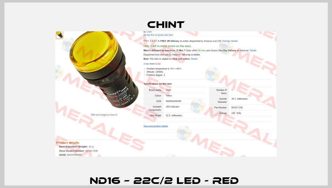 ND16 – 22C/2 LED - RED  Chint