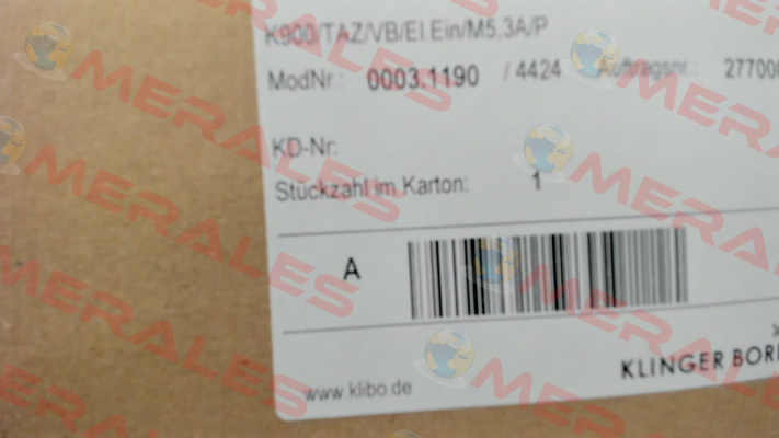 p/n: 0003.1190, Type: K900/TAZ/VB/El.Ein/M5,3A/P Klinger Born
