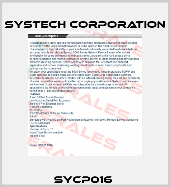 SYCP016  Systech Corporation