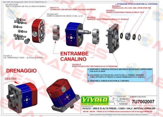 Oil seal kit for 7U7002007 0 Vivoil Oleodinamica Vivolo