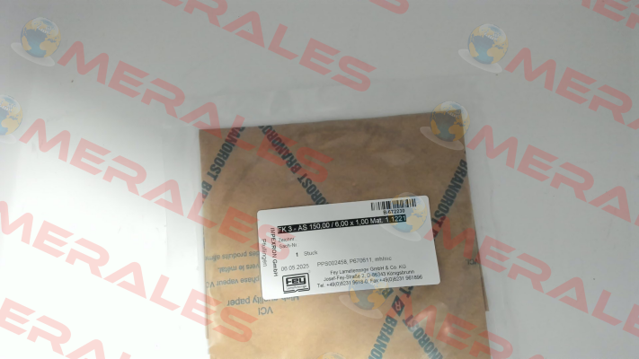 PPS002458 / FK 3 - AS 150,00 / 6,00 x 1,00 Mat. 1.1221 Fey