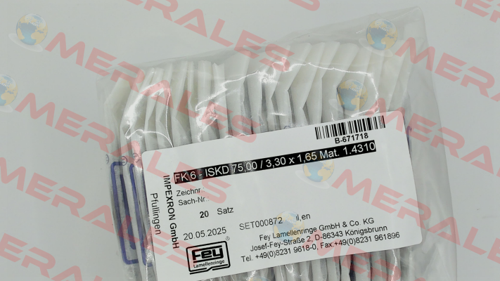 FK 6 - ISKD 75,00 / 3,30 x 1,65 Mat. 1.4310 Fey