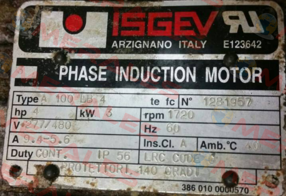 4P-B5-IP56-F-1722RPM-480V-60HZ (OEM*)  Isgev