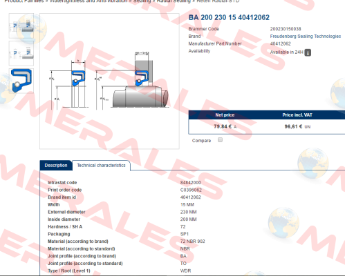 40412062 Simmerring 200X230X15 BA  SIMRIT