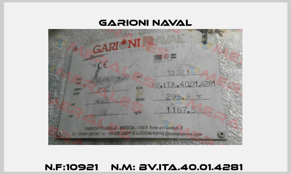 N.F:10921    N.M: BV.ITA.40.01.4281  Garioni Naval