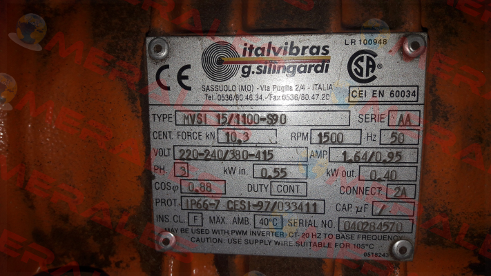 MVSI 15/1100-S90 obsolete, replace,emt MVSI 15/1100-S02  Italvibras