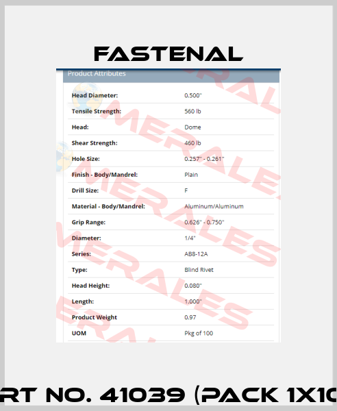 Part No. 41039 (pack 1x100)  Fastenal