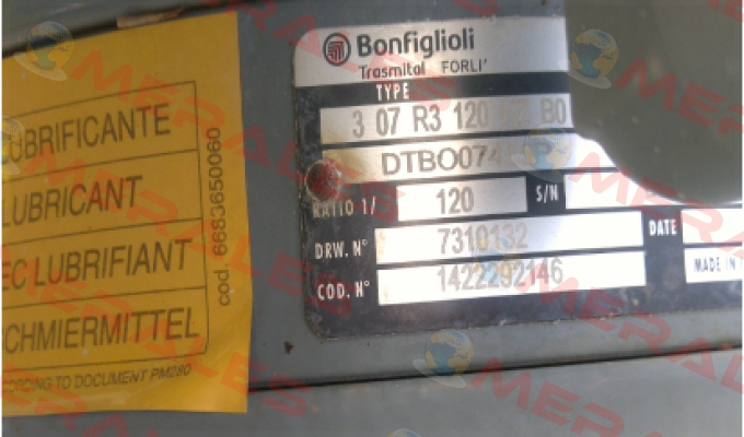 307 R3 120 HZ P160 B0 W0A LO PV Bonfiglioli