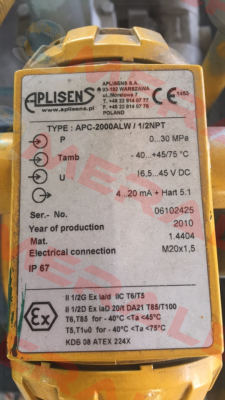 APC-2000ALWExd/0-30Mpa/1/2", NpT  Aplisens