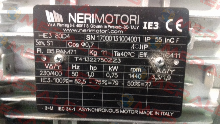 HE3 80D 075 4P B5 V230/400/50+PAM71  Neri Motori