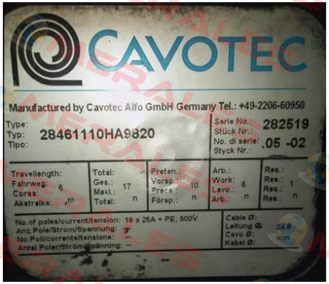 28461110HA9820 OEM  Cavotec