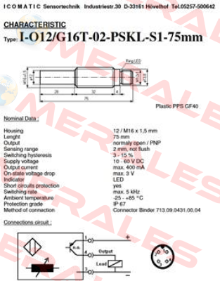 I- O12/G16T-02-PSKL-S1-75mm ICOMATIC Sensortechnik