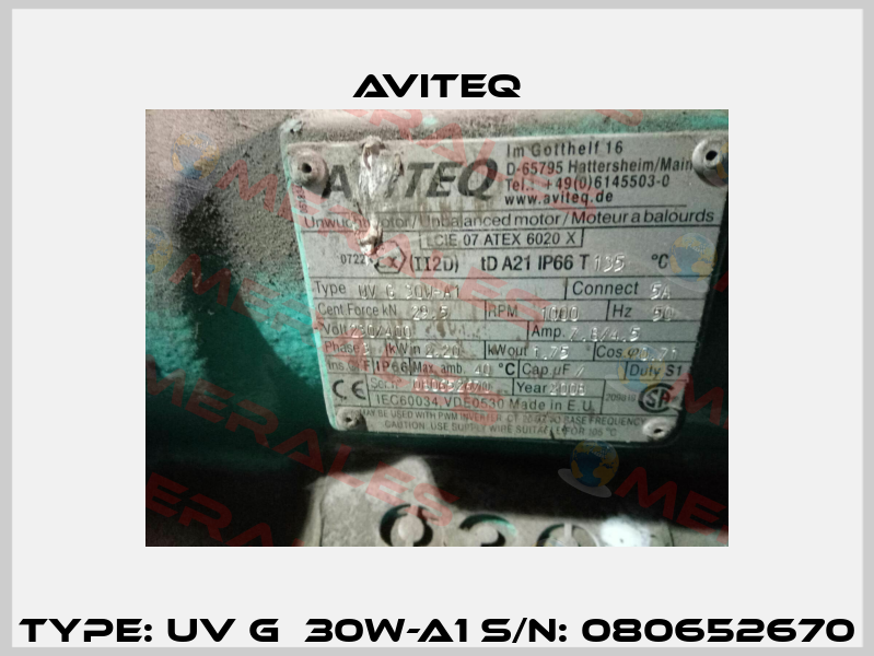 Type: UV G  30W-A1 S/N: 080652670 Aviteq
