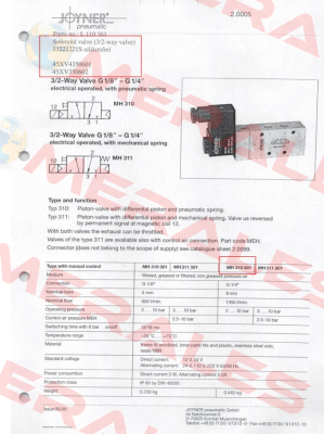 J3221221S, Type: MH 310801 G1/4 Joyner Pneumatic
