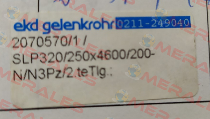 SLP 320 /250 x 4600 / 200-N/N 3Pz/2.te Tlg. Ekd Gelenkrohr