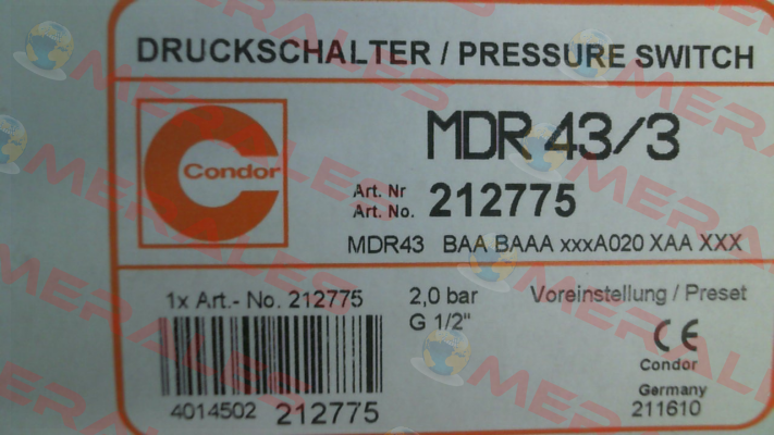 P/N: 212775, Type: MDR 43/3 Condor