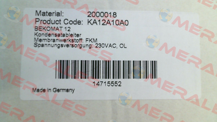P/N: 2000018, Type: BEKOMAT 12 Beko