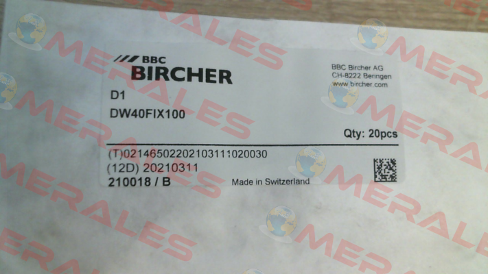 210018 / DW40FIX100 Bircher