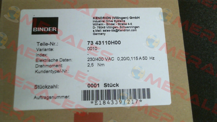 73 43110H00-0010 Binder