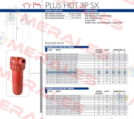 SENIOR PLUS HOT 3P AFP SX10 (RA111P518) Atlas Filtri