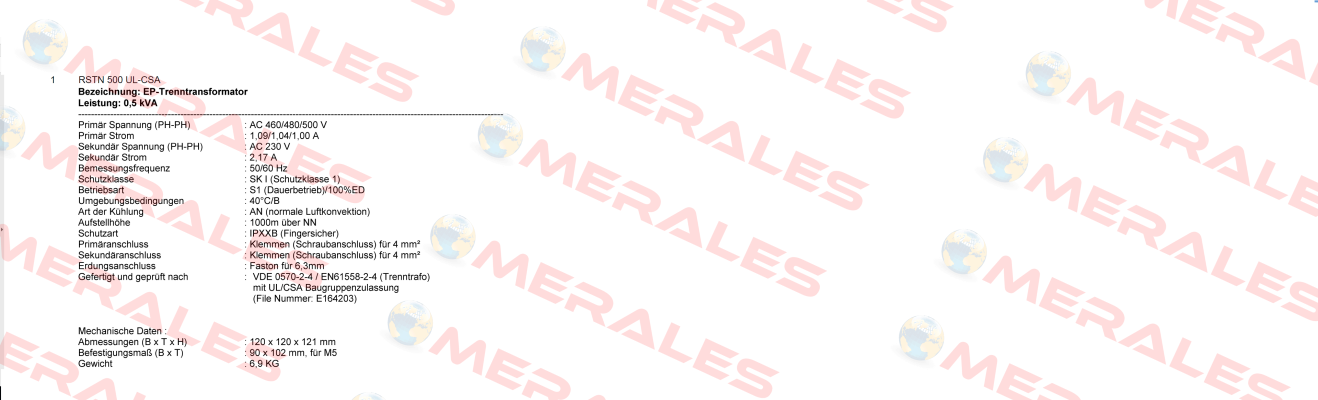 RSTN 500 UL-CSA Michael Riedel Transformatorenbau