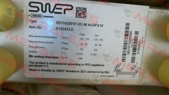 B5THx20/1P-SC-M 4x3/4"&16(20) Swep
