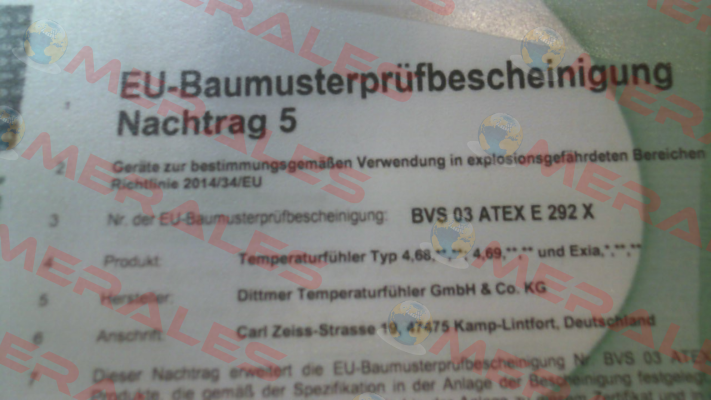 ATEX certificate Dittmer