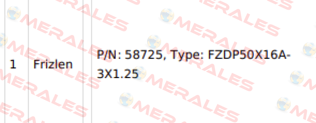 P/N: 58725, Type: FZDP50X16A-3X1.25 Frizlen