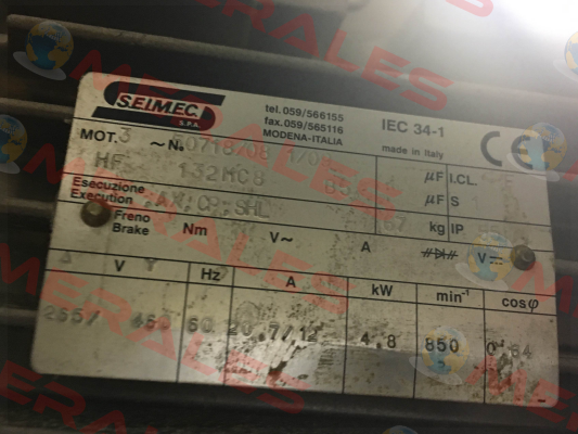 HF132MC8B5 obsolete, replacement HB 132MC 8 230.400-50 B5 Seimec (Rossi)