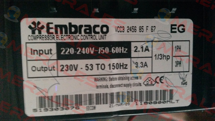 VCC3 2456 85 F 67 Embraco